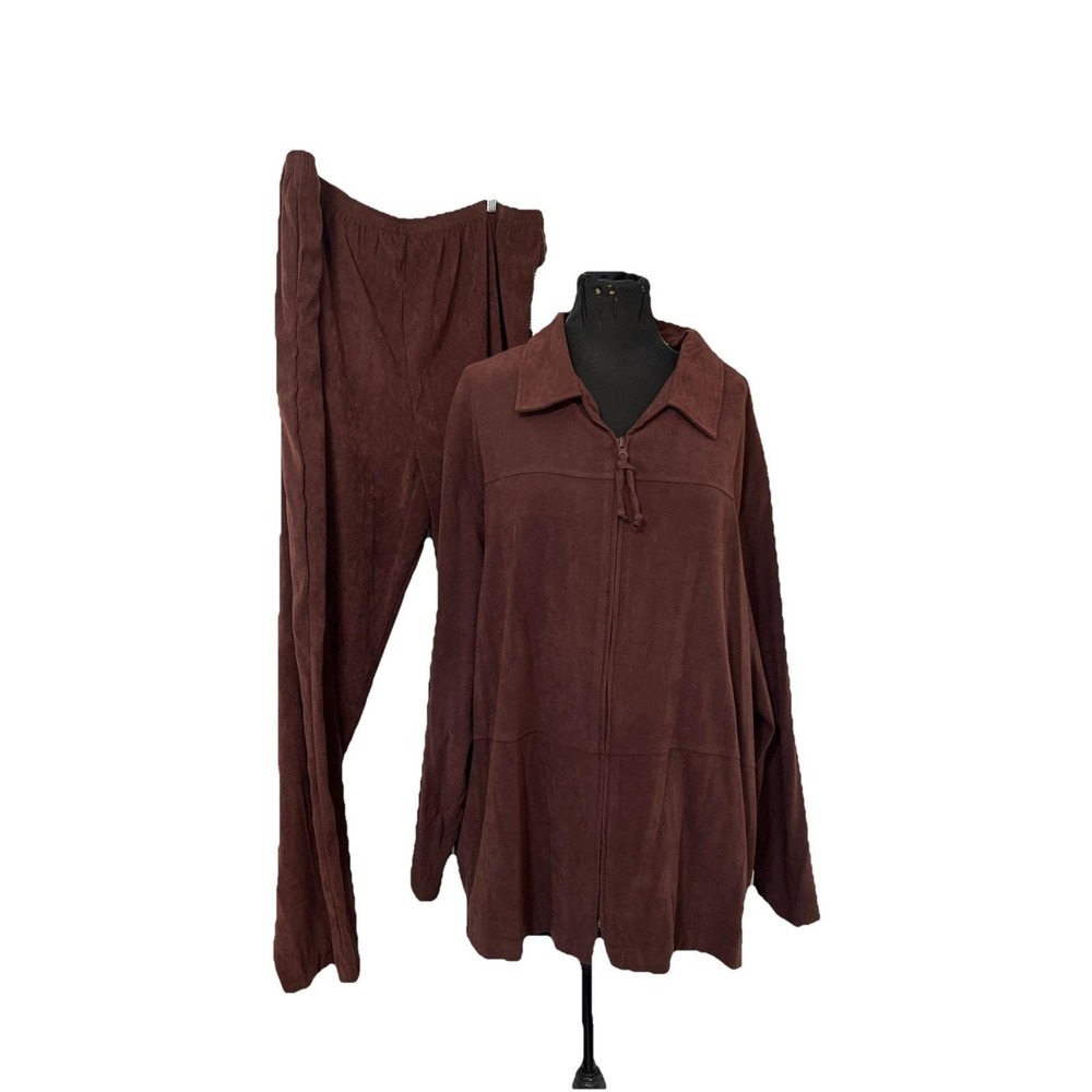 Vtg Joanna Plus Pull On Faux Suede Dress Jacket Pants Set Size 3X Stretch NWT